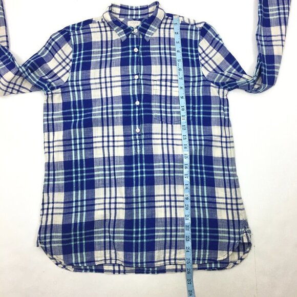 J. Crew Women's Blue and White Plaid Popover Top - Picture 5 of 7
